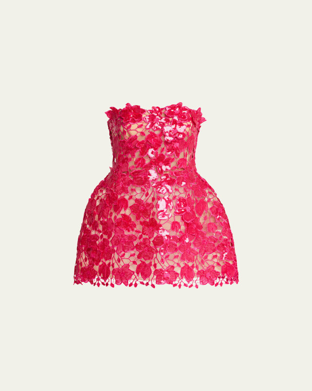 Alira Strapless Sequined Lace Mini Dress